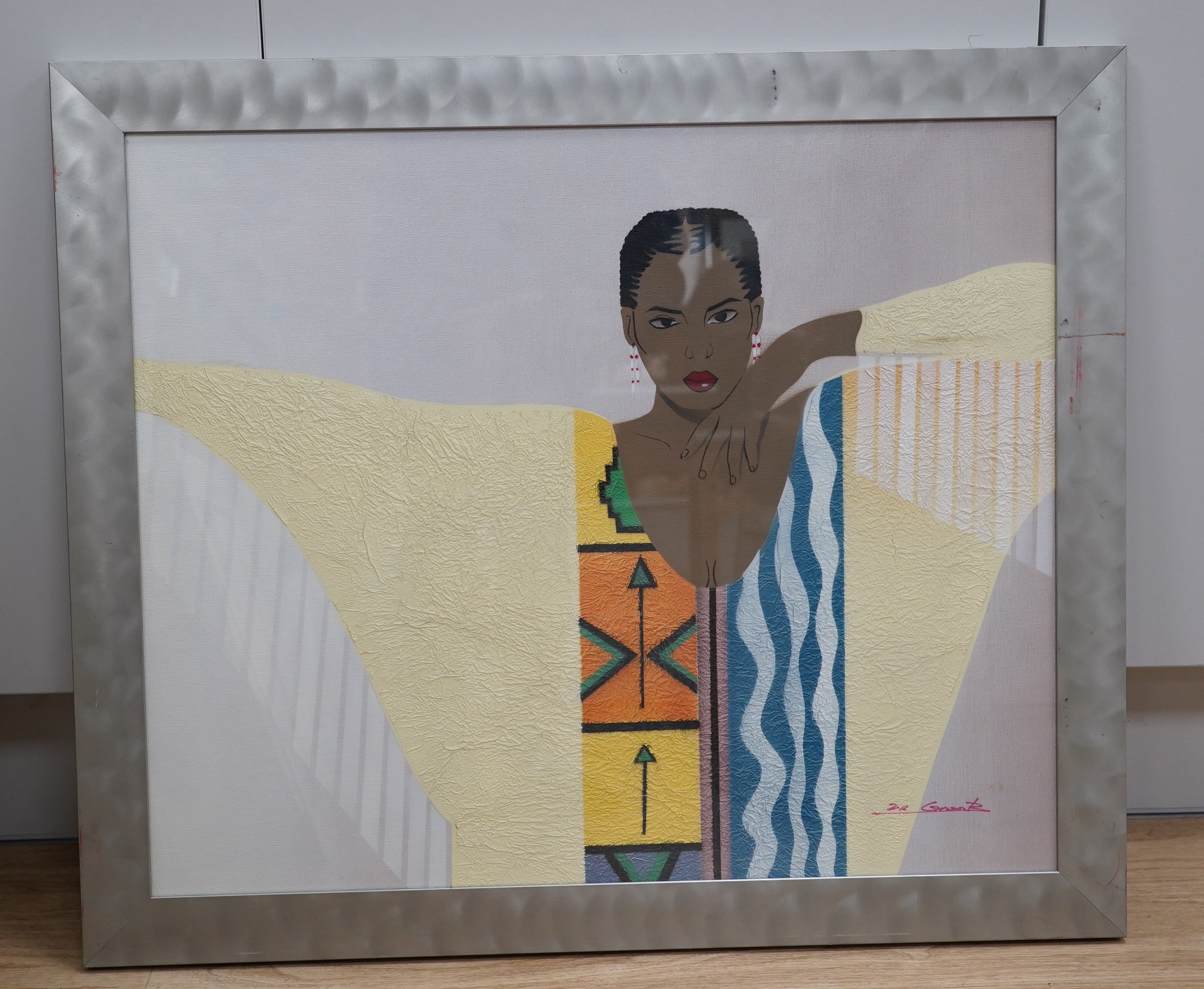 African School, oil and mixed media collage on canvas board, Study of a woman, indistinctly signed lower right, 49 x 59cm. Condition - good